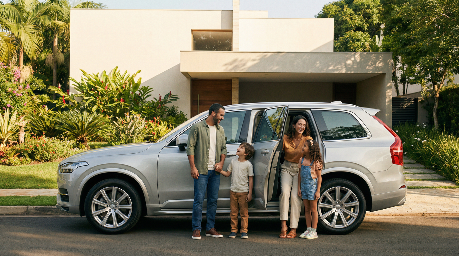Família entrando no carro com tranquilidade graças ao seguro auto