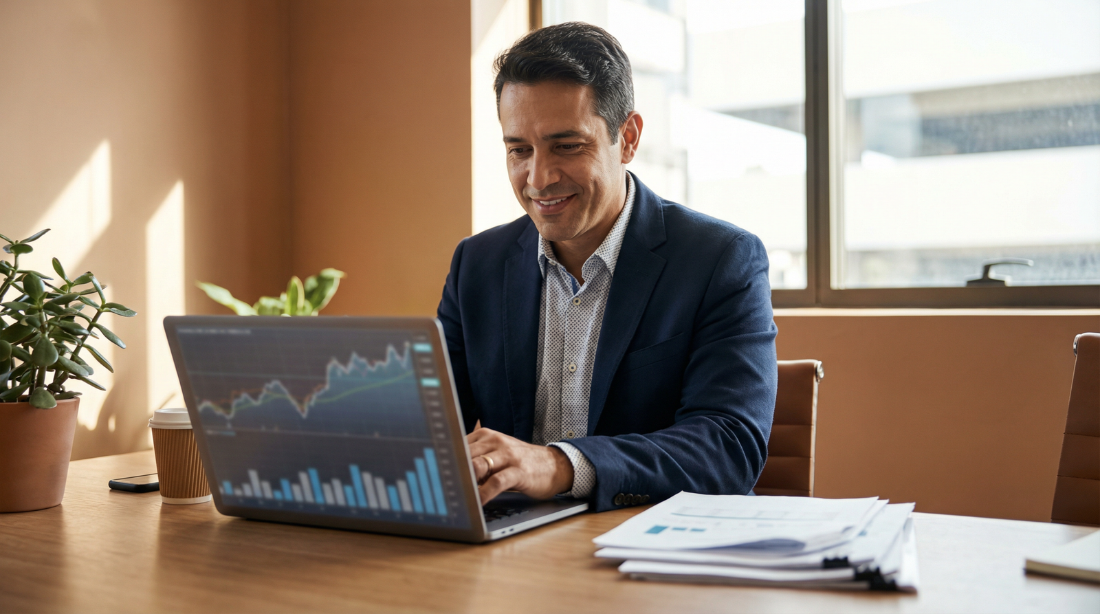 Gestor analisando indicadores financeiros protegidos pelo seguro empresarial