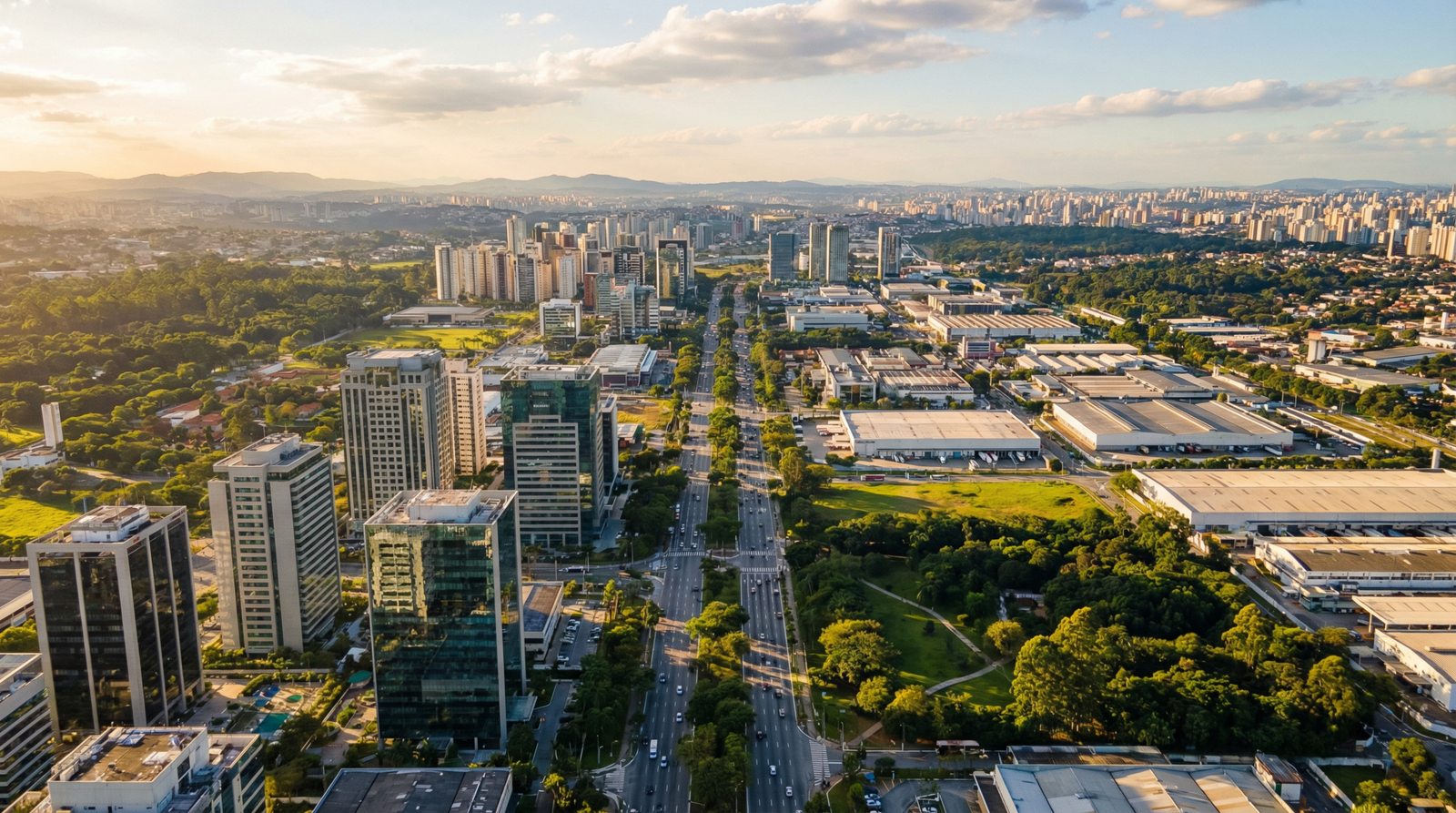 Vista aérea panorâmica da região do Grande ABC e São Paulo
