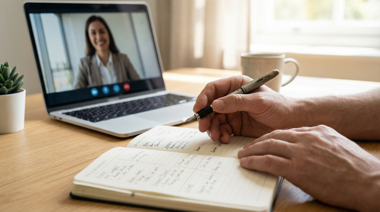 Consultor em videochamada com cliente